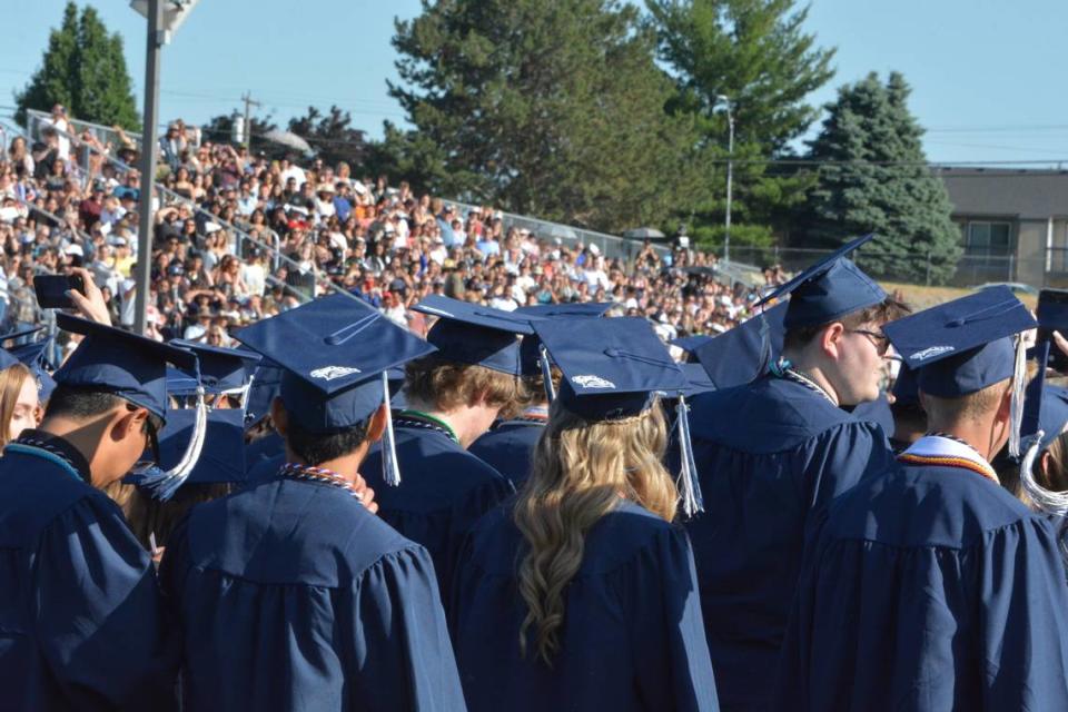 The stands at Edgar Brown Memorial Stadium were crowded earlier this month during the Chiawana High School 2023 spring commencement. For the first time ever this year, the Pasco School District opened up the visitors seating section in the stadium for families to watch.