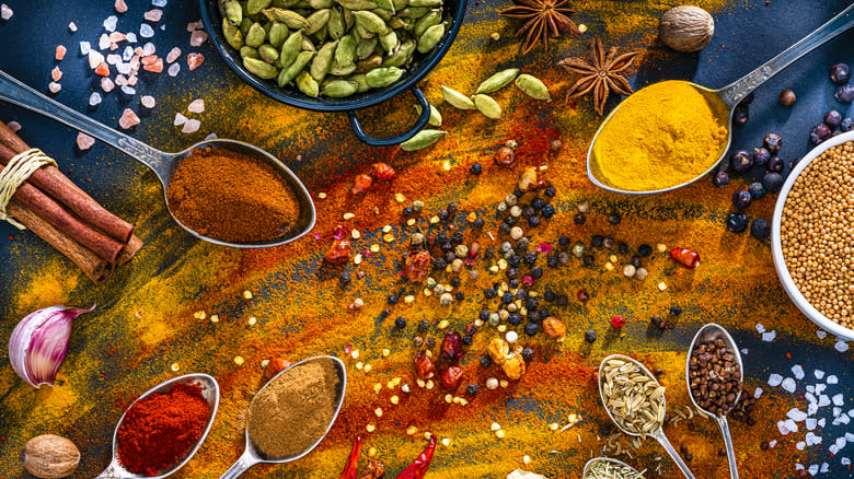 assortment of spices spread out