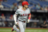 Los Angeles Angels' Logan O'Hoppe runs the bases on a solo home run off Tampa Bay Rays starting pitcher Aaron Civale during the fourth inning of a baseball game Tuesday, April 16, 2024, in St. Petersburg, Fla. (AP Photo/Chris O'Meara)