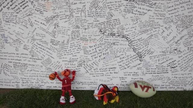 A memorial board for victims of Virginia Tech mass shooting