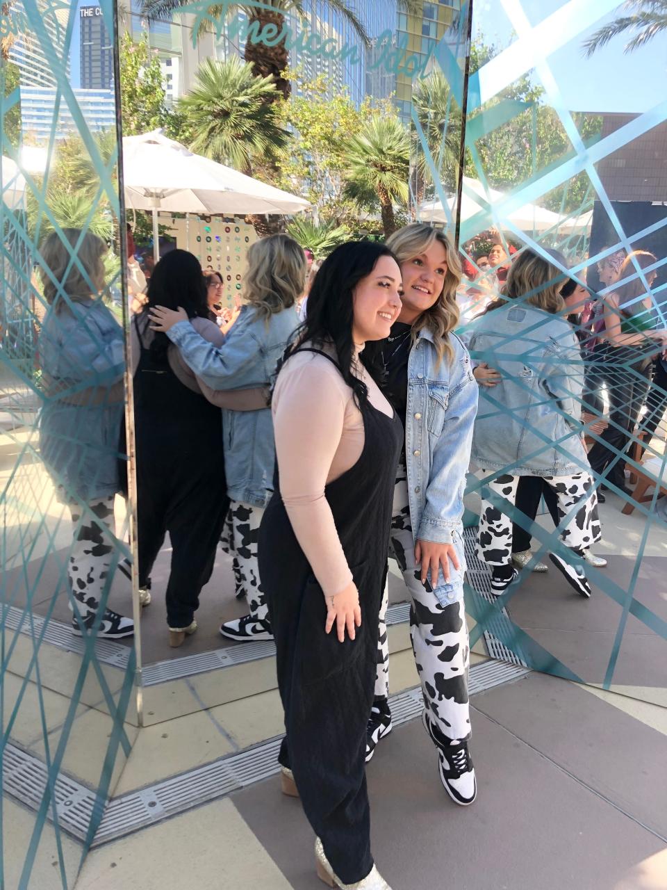 Karinthia Fradella of Texas and Faith Rhodes pose for a picture in Las Vegas. The two singers became instant friends during the "American Idol" auditions.