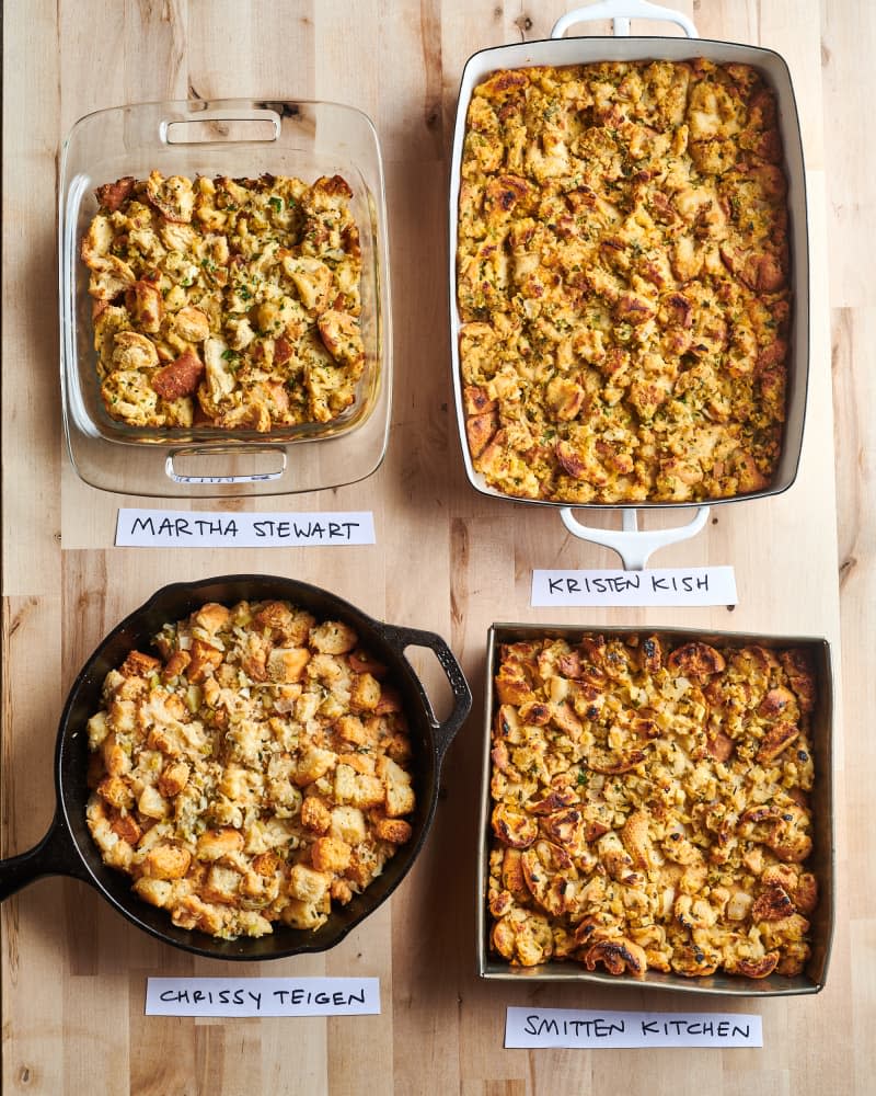 Stuffing showdown line up. Clockwise: Kristen Kish, Smitten Kitchen, Chrissy Teigen, Martha Stewart.