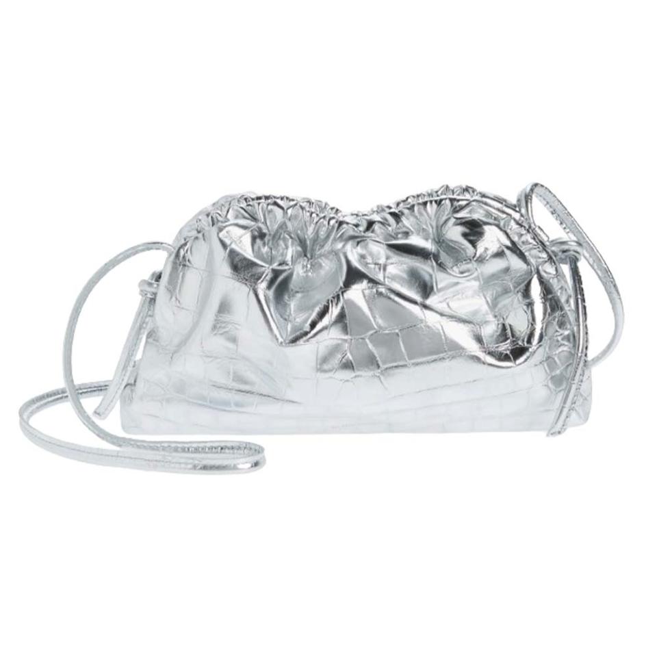 silver handbag with croc embossing