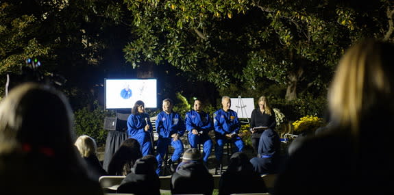 (l to r) Astronauts Sunita Williams, Eric Boe, Robert Behnken and Douglas Hurley were featured in a panel discussion at the White House Astronomy Night Oct. 19. The panel was moderated by Cristin Dorgelo, chief of staff for the White House Offi