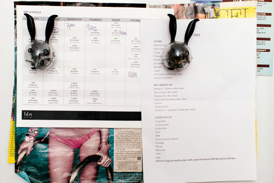 My Body by Simone total sculpting workout schedule stays on my refrigerator as a reminder to keep active and in shape.