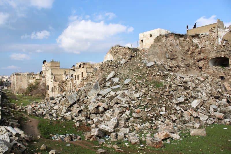 A view shows rubble in the aftermath of an earthquake near Aleppo's ancient citadel