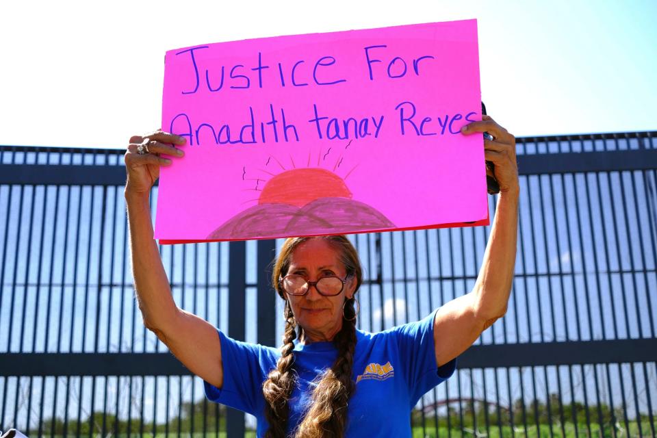 La Unión del Pueblo Entero (LUPE) holds a vigil at Alice Wilson Hope Park Tuesday, May 23, 2023, in Brownsville, Texas, in memory of Anadith Tanay Reyes Alvarez an 8-year-old girl from Panama who died while detained by U.S. Border patrol in Harlingen, Texas. The young girl, whose parents are Honduran, was born in Panama with congenital heart disease. (Miguel Roberts/The Brownsville Herald via AP) ORG XMIT: TXBRH601