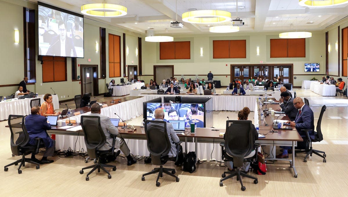 The FAMU Board of Trustees holds committee meetings at the university's Grand Ballroom.