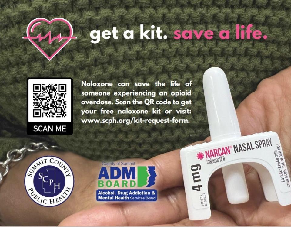 Public health officials sent this postcard out to predominantly Black neighborhoods in Summit County. People can scan the code with their phones, and it will walk them through how to get a free naloxone kit to reverse an opioid overdose.