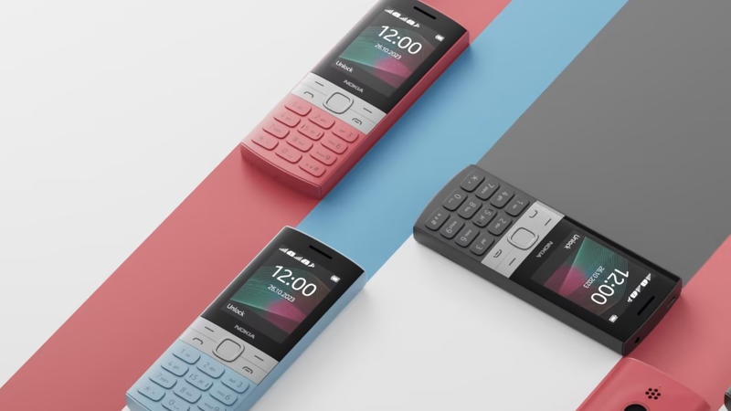 A photo of the new Nokia 150 feature phones in its three available colors 