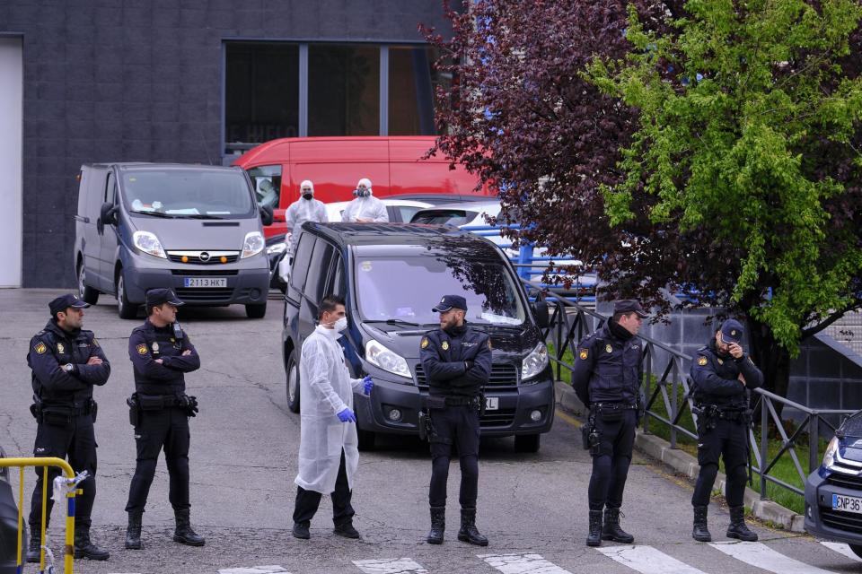 Makeshift morgues have been set up in Madrid to cope with the surging death toll (Getty Images)