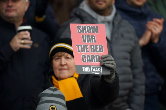 Fans protest against the use of VAR at Wolves in December