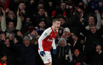 Soccer Football - Carabao Cup Semi Final Second Leg - Arsenal vs Chelsea - Emirates Stadium, London, Britain - January 24, 2018 Arsenal's Granit Xhaka celebrates scoring their second goal REUTERS/David Klein