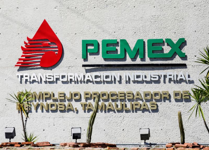 FILE PHOTO: The logo of Mexican oil company Pemex is pictured at Reynosa refinery, in Tamaulipas state