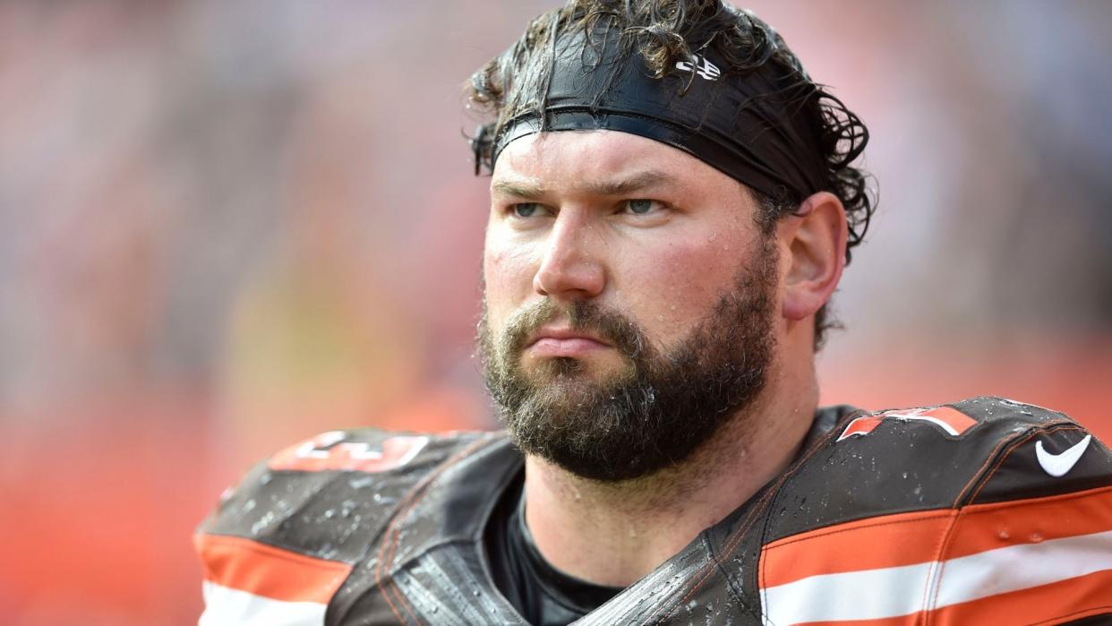 Mandatory Credit: Photo by AP/Shutterstock (9174567ba)Cleveland Browns offensive tackle Joe Thomas (73) walks on the sideline during an NFL football game against the Tennessee Titans, in Cleveland.