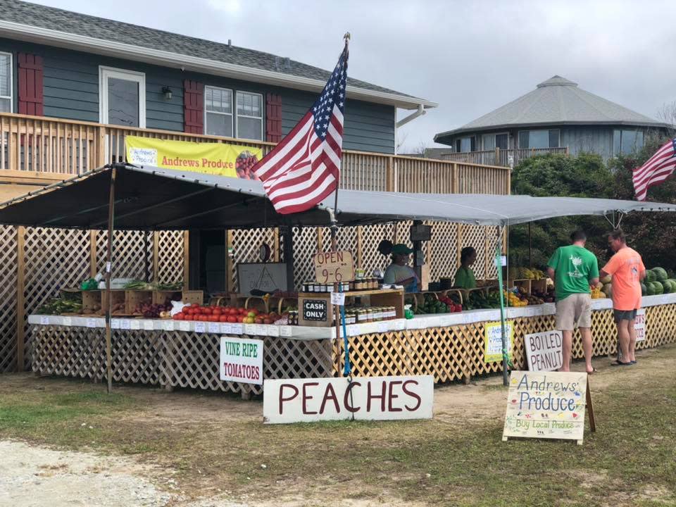 Patrons spend time visiting Andrews Produce on Topsail Island