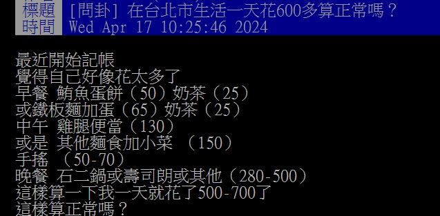 原PO表示，開始記帳才發現，自己花太多錢。（圖／翻攝自PTT）