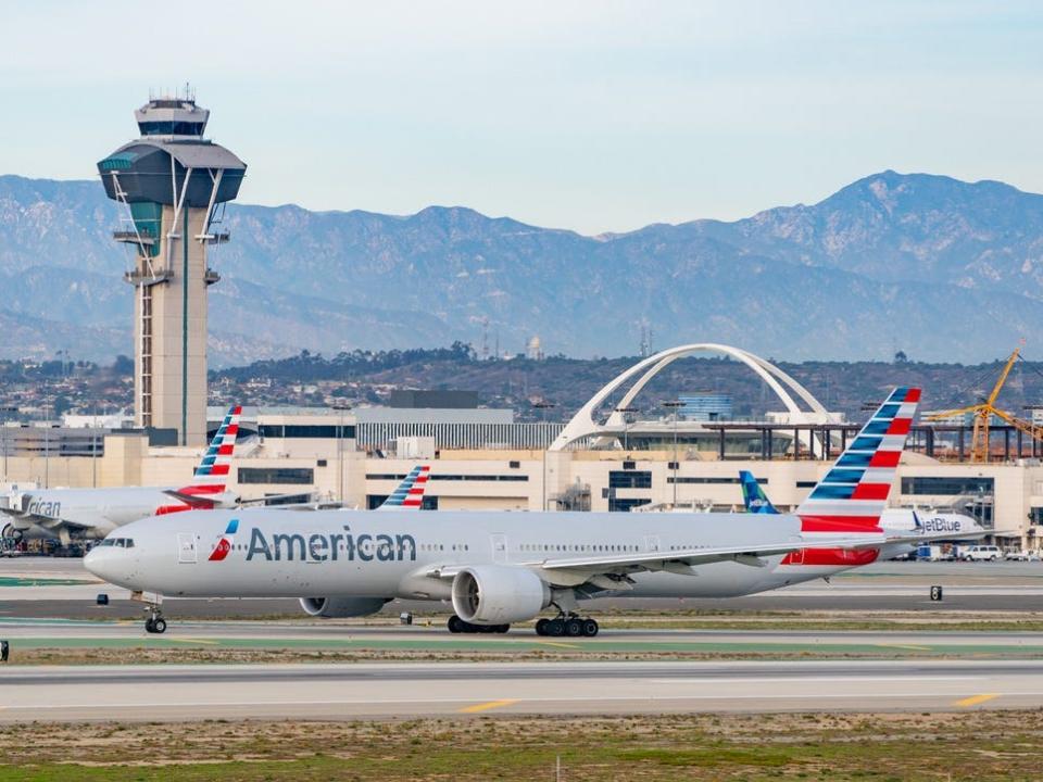 An American Airlines Boeing 777 at LAX.