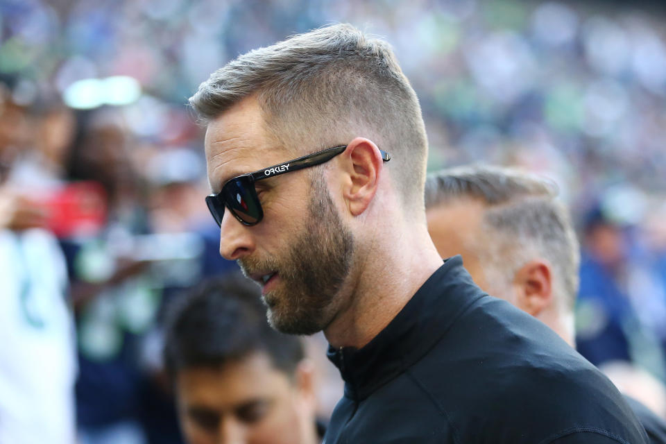 SEATTLE, WASHINGTON - OCTOBER 16: Head coach Kliff Kingsbury of the Arizona Cardinals leaves the field after a loss against the Seattle Seahawks at Lumen Field on October 16, 2022 in Seattle, Washington. (Photo by Lindsey Wasson/Getty Images)