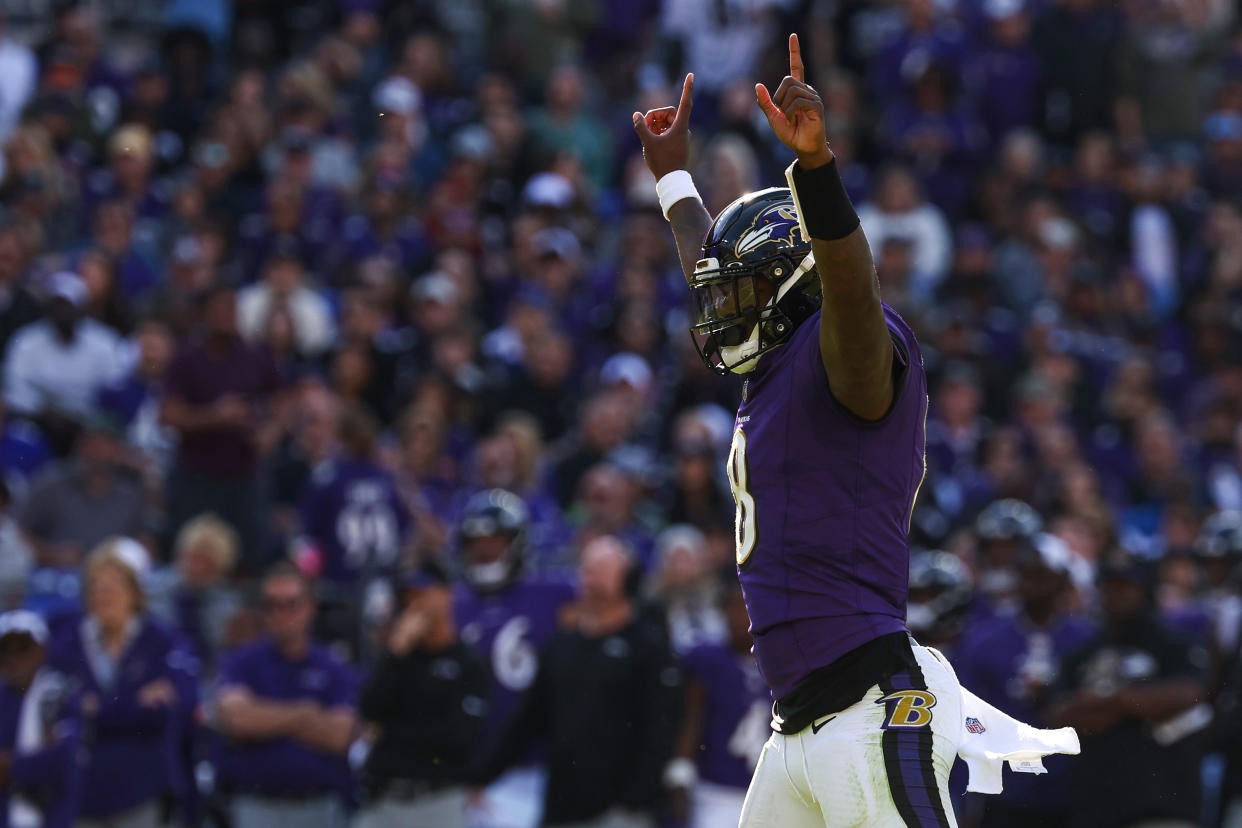 Lamar Jackson and the Baltimore Ravens had another dominating performance on Sunday. (Photo by Patrick Smith/Getty Images)