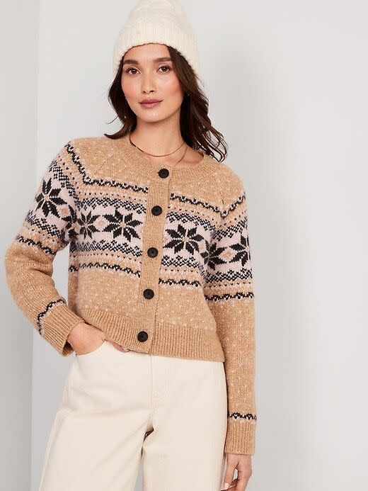 20) Matching Holiday Fair Isle Cardigan Sweater for Women