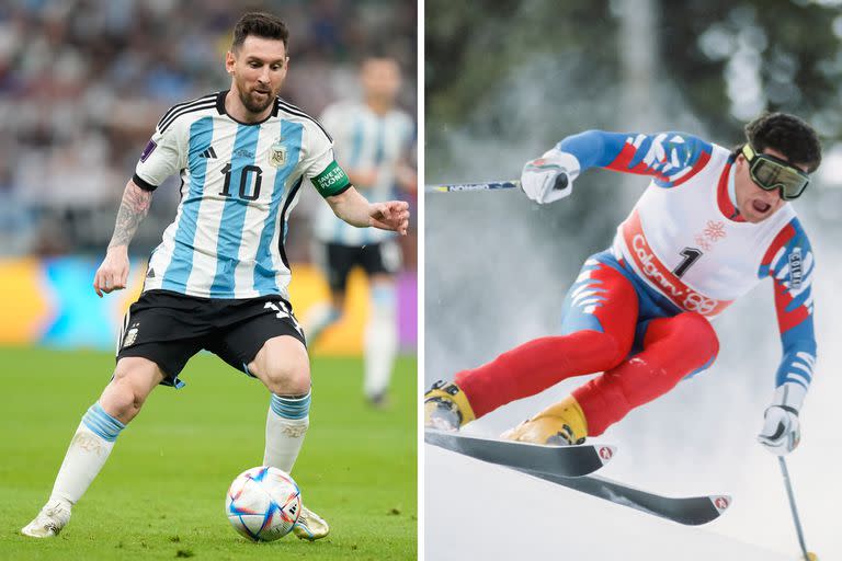 Lionel Messi y el esquiador italiano Alberto Tomba, con quien lo comparó el DT de Polonia