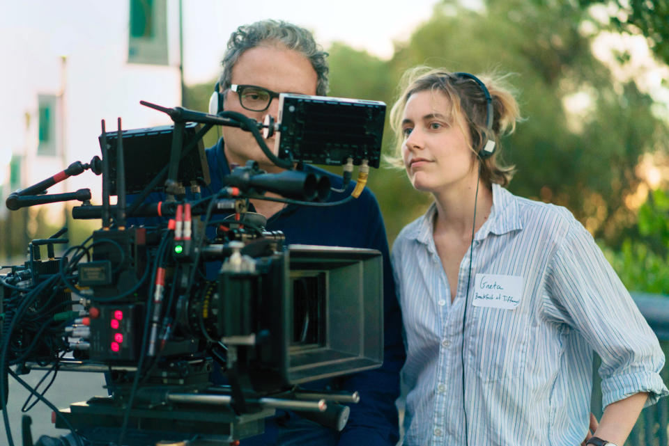 Director Greta Gerwig, right, on set with cinematographer Sam Levy. (Photo: A24/courtesy Everett Collection)