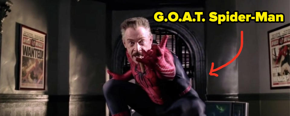 Jonah Jameson plays around in the spider-man costume
