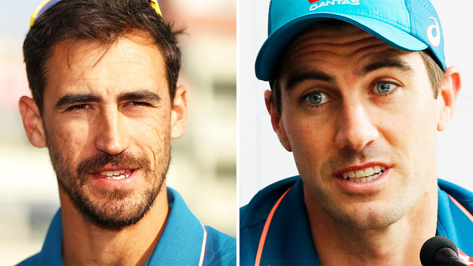 Mitchell Starc and Pat Cummins, pictured here in India.