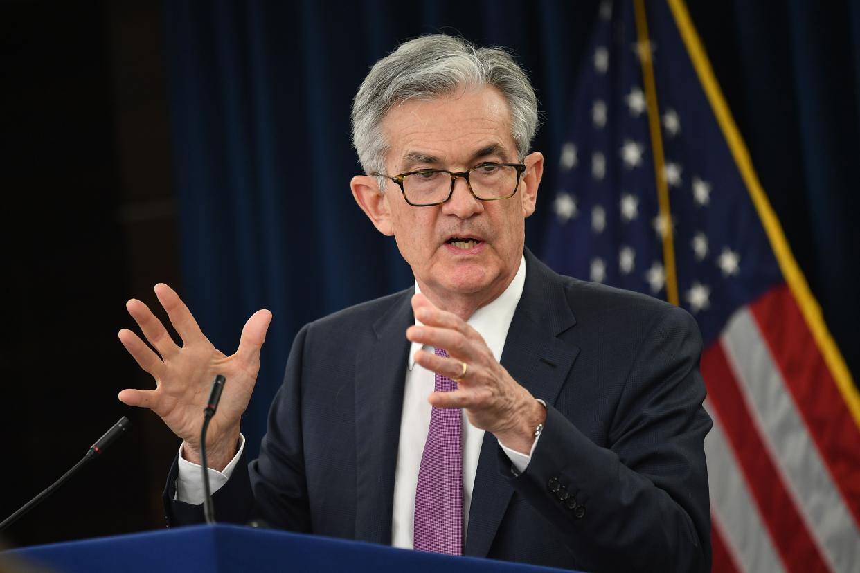 Federal Reserve Board Chair Jerome Powell speaks during a press conference after a Federal Open Market Committee meeting in Washington, DC, on May1, 2019. - The US Federal Reserve decided Wednesday to keep its benchmark interest rate unchanged amid mixed signals about the direction of the US economy. (Photo by MANDEL NGAN / AFP)        (Photo credit should read MANDEL NGAN/AFP/Getty Images)