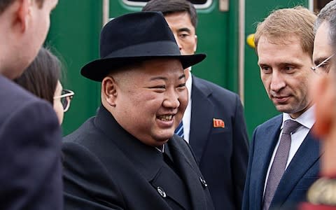 North Korean leader Kim Jong-un arrives at a railway station in Russia - Credit: Alexander Safronov/TASS via Getty Images