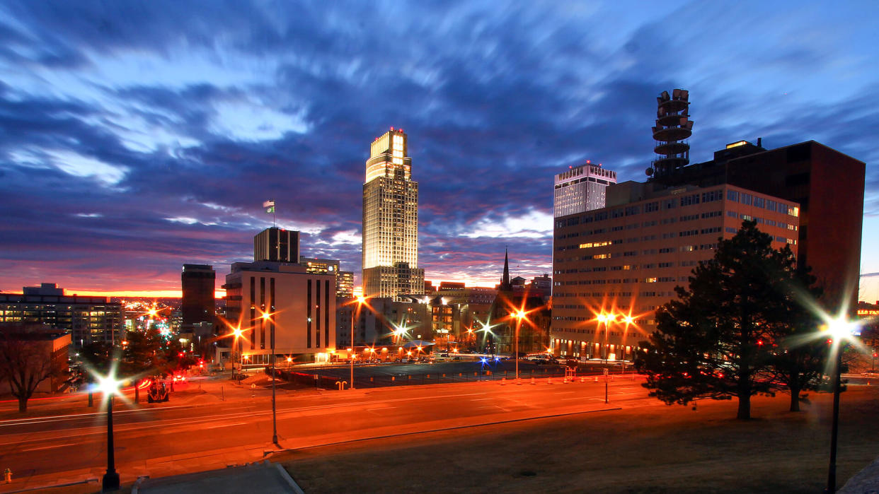 Sunrise over Omaha, NE on a winter morning.