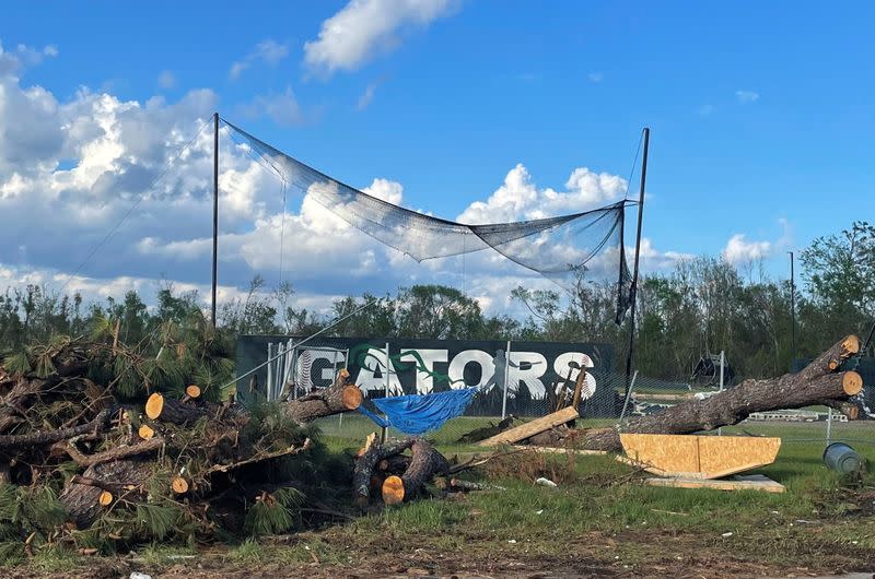 Debris is seen at South Terrebonne High School following Hurricane Ida, in Houma