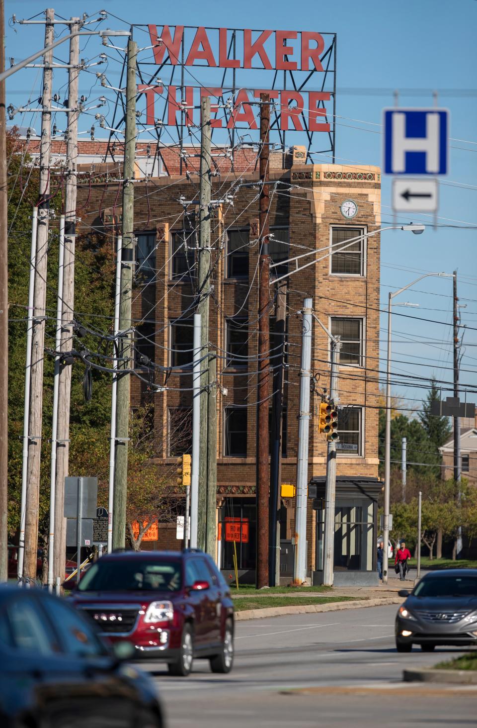 Walker Theater, with its historic building on Indiana Avenue is a great place to snap an Instagram photo in Indianapolis. Pictured on Wednesday, Oct. 27, 2021.