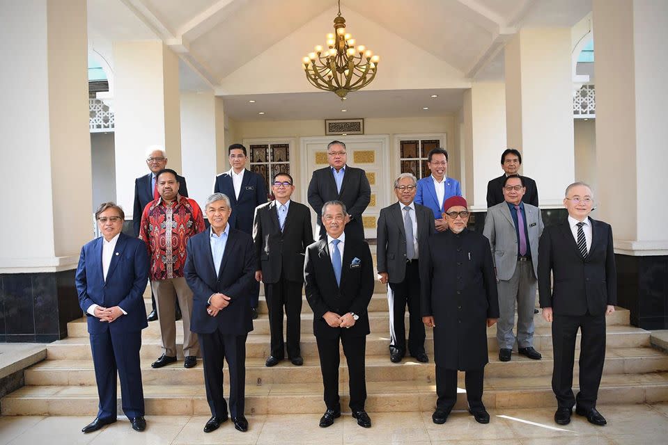 Prime Minister Tan Sri Muhyiddin Yassin with the heads of 12 political parties in Putrajaya, July 1, 2020. In a joint-statement today all parties under the PN coalition have voiced their support for Prime Minister and Bersatu president Muhyiddin. — Picture from Facebook/Muhyiddin Yassin