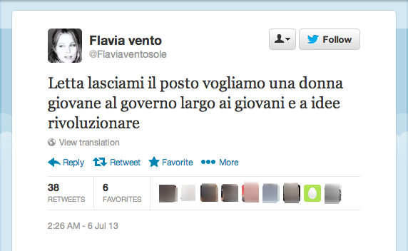 Il 5 luglio, l'attacco al premier: «Letta lasciami il posto vogliamo una donna giovane al governo largo ai giovani e a idee rivoluzionare»