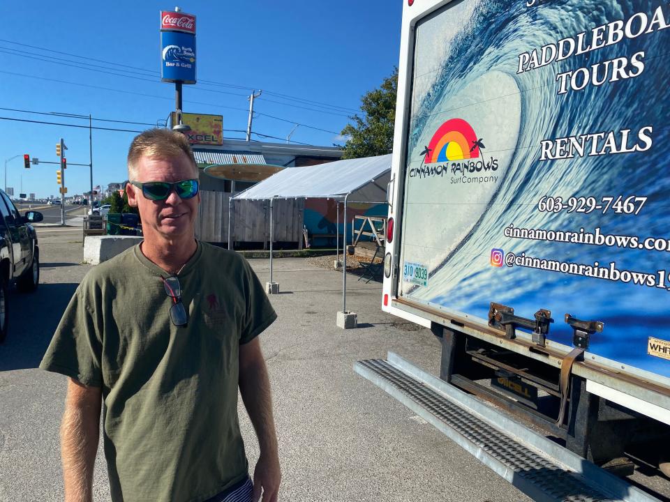 Cinnamon Rainbows Surf Co. owner Dave Cropper and his staff have continued to sell their inventory outside on the sidewalk since a fire caused smoke damage to the store Aug. 19.