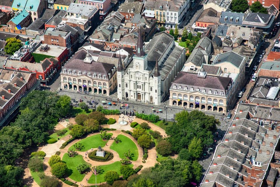 the st louis cathedral at the foot of jackson square in the french quarter of new orleans, louisiana