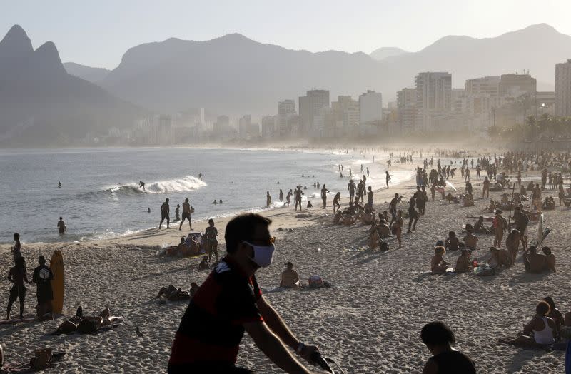 Beachgoers enjoy themselves amid COVID-19 outbreak in Rio de Janeiro