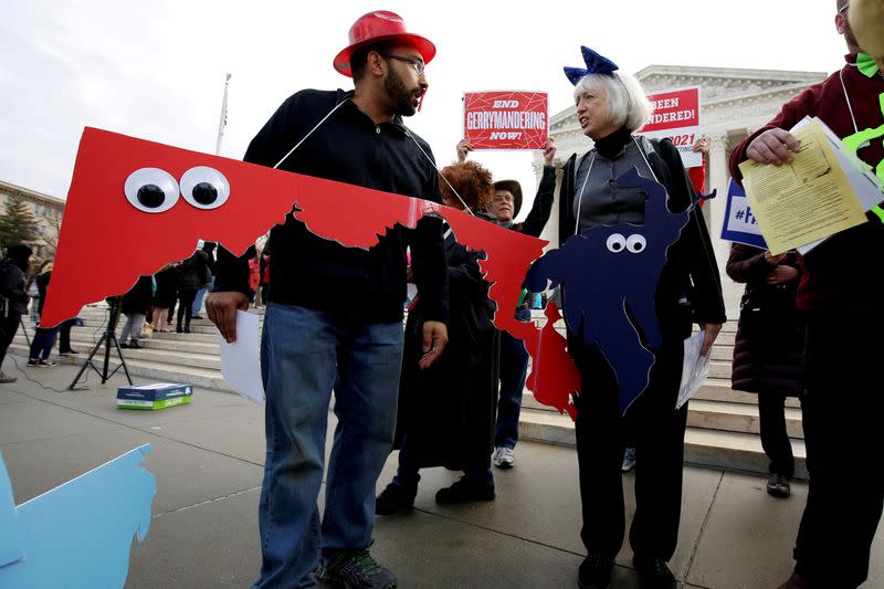 FILE PHOTO: Demonstrators rally in front of the Supreme court before oral arguments on Benisek v. Lamone in Washington