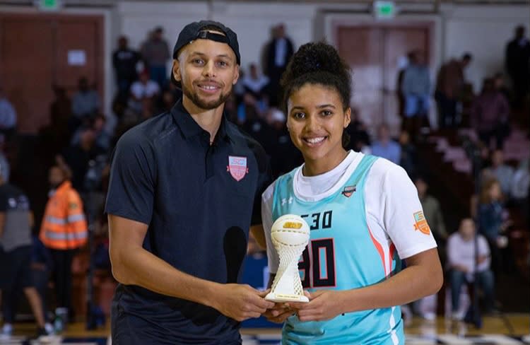 Azzi Fudd won the 3-point contest at Steph Curry's camp in 2018. The UConn Huskies freshman is now partnering with Curry's brand in an NIL deal. (Provided by SC30Inc.)