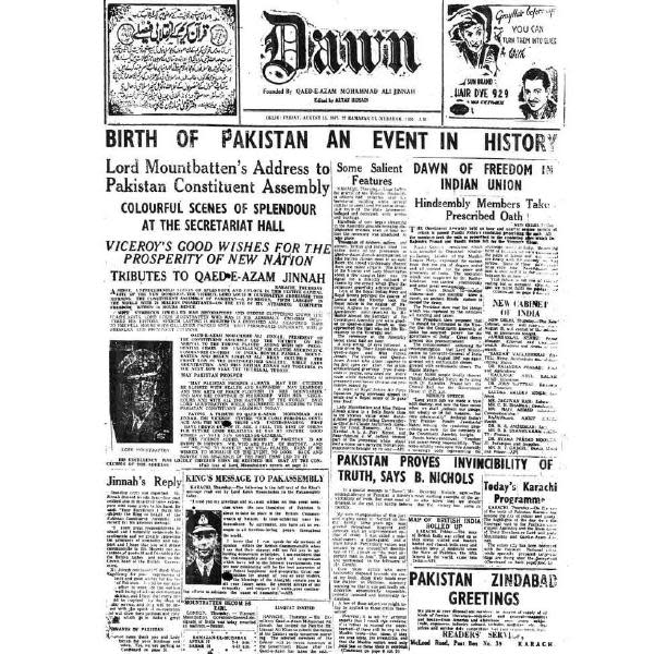 Though the Dawn began in 1941 as a weekly, published from Delhi, senior members of Dawn's staff, led by its first Editor-in-Chief, Altaf Husain, set off for Karachi to launch a local edition starting 15 August 1947. Dawn's Independence Day issue spoke about the birth of Pakistan and featured Lord Mountbatten's address to Pakistan Constituent Assembly.