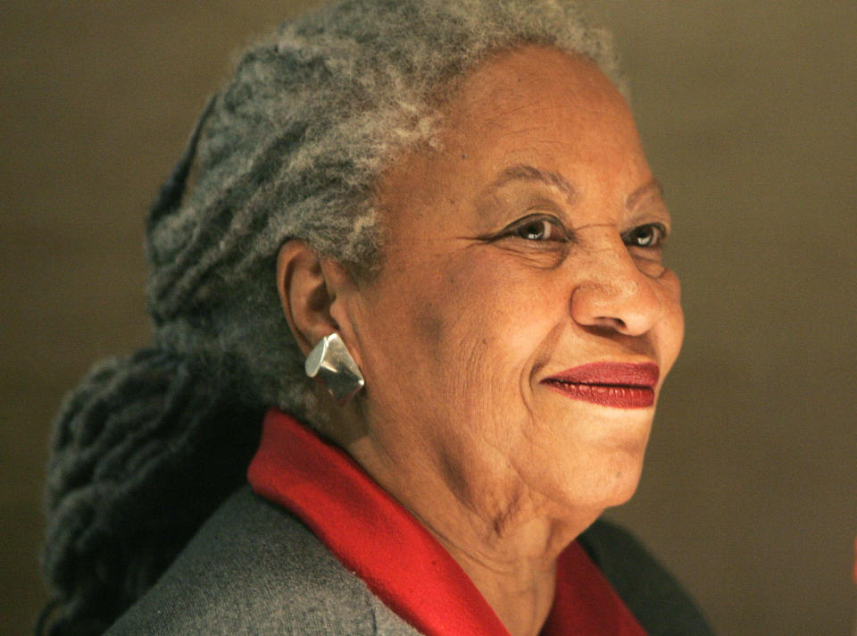 FILE - In this Nov. 8, 2006, file photo, American novelist Toni Morrison, smiles during a press conference at the Louvre Museum in Paris. In offering tribute to Morrison, speakers from Oprah Winfrey to Fran Lebowitz on Thursday, Nov. 21, 2019, each shared a very different, but equally special portrait of the late Nobel laureate, at a celebration of life held at Manhattan's historic Cathedral of St. John the Divine. Morrison died in August at 88. (AP Photo/Michel Euler, File)