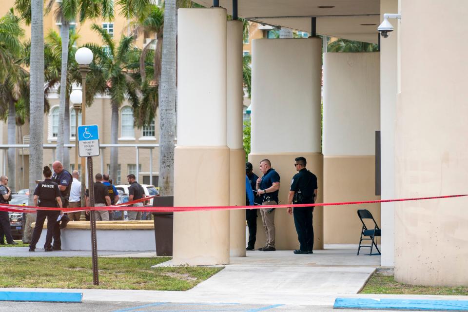 Police on scene after a shooting on campus of the Dreyfoos School of the Arts,  on May 13, 2022 in West Palm Beach, Florida.