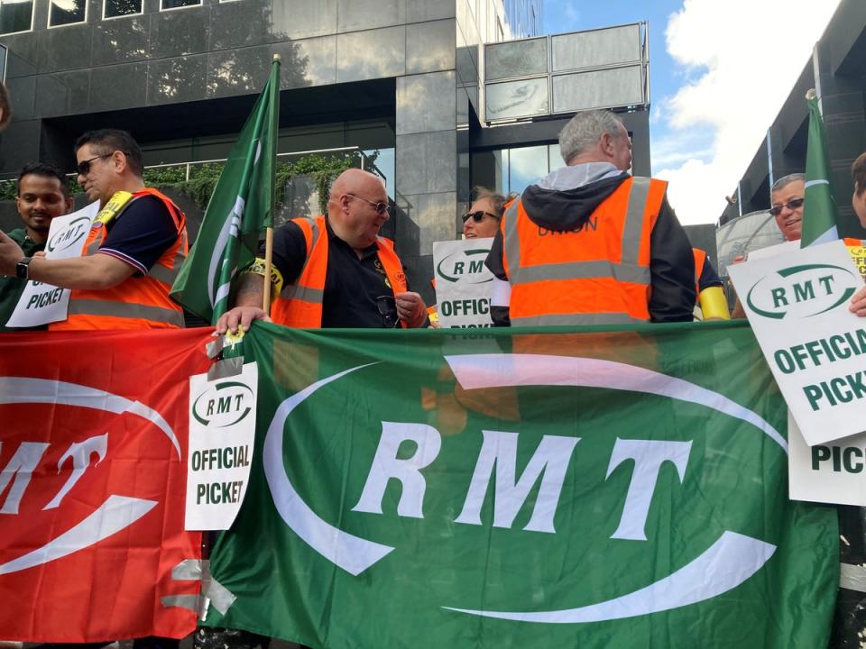 The picket line outside Euston station in London, as train services continue to be disrupted (Rebecca Speare-Cole/PA) (PA Wire)