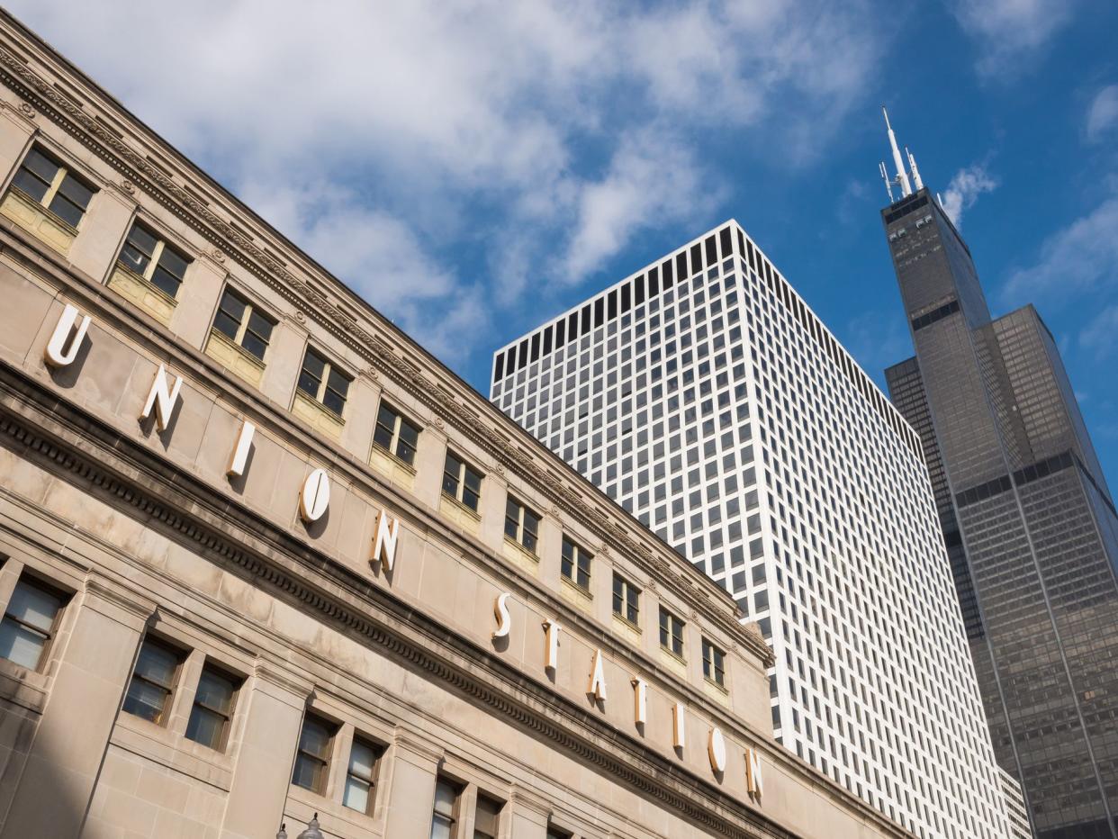 Chicago's Union Station and the Willis Tower.