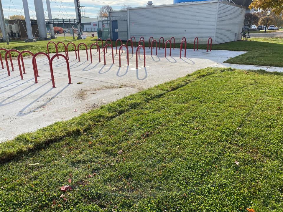 On Nov. 10, the town of Shipshewana shared this photo on Facebook of newly installed bike racks at the new end of the Pumpkinvine Nature Trail.