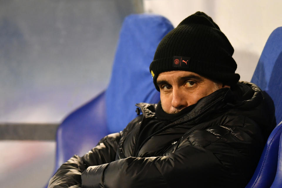 ZAGREB, CROATIA - DECEMBER 11: Pep Guardiola, Manager of Manchester City looks on prior to the UEFA Champions League group C match between Dinamo Zagreb and Manchester City at Maksimir Stadium on December 11, 2019 in Zagreb, Croatia. (Photo by Dan Mullan/Getty Images)