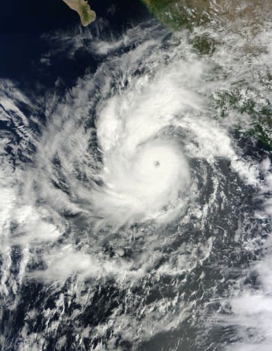 This NASA Terra satellite image shows Hurricane Jova off the Pacific coast of Mexico on October 10