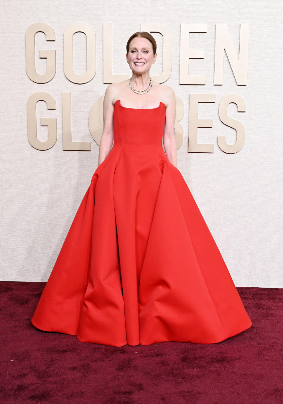 Julianne Moore at the 81st Golden Globe Awards held at the Beverly Hilton Hotel on January 7, 2024 in Beverly Hills, California. (Photo by Gilbert Flores/Golden Globes 2024/Golden Globes 2024 via Getty Images)